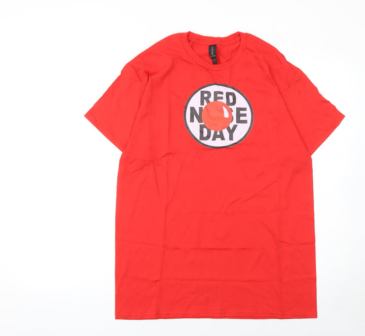 Gildan Men Red Cotton Red Nose Day Graphic T-Shirt M