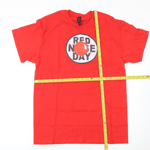 Gildan Men Red Cotton Red Nose Day Graphic T-Shirt M