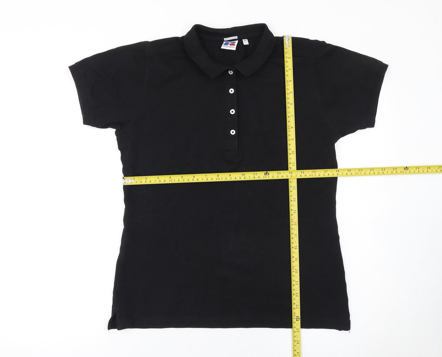 Russell Men's Black Stretch Cotton Polo Shirt Size L Classic Fit