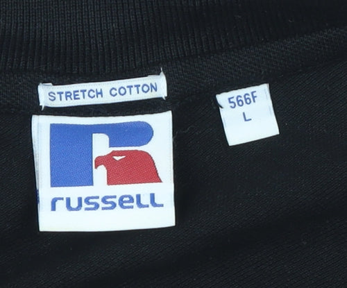 Russell Men's Black Stretch Cotton Polo Shirt Size L Classic Fit