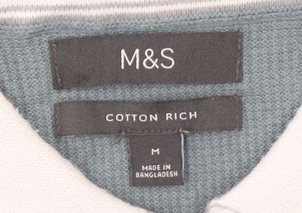 Marks and Spencer Men's Blue Cotton Rich 1/4 Zip Polo Shirt M