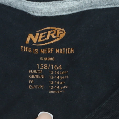 Nerf Boys Black Graphic T-Shirt 12-14 Years Crew Neck Short Sleeve