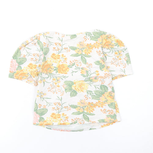 Monki Women's Floral Cropped V-Neck Puff Sleeve Blouse XS Multicoloured