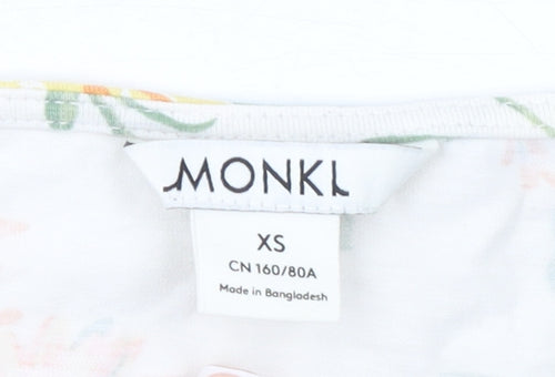 Monki Women's Floral Cropped V-Neck Puff Sleeve Blouse XS Multicoloured