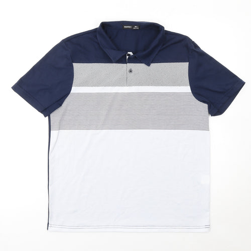 Manfinity Men's Blue Striped Short Sleeve Polo Shirt Size S