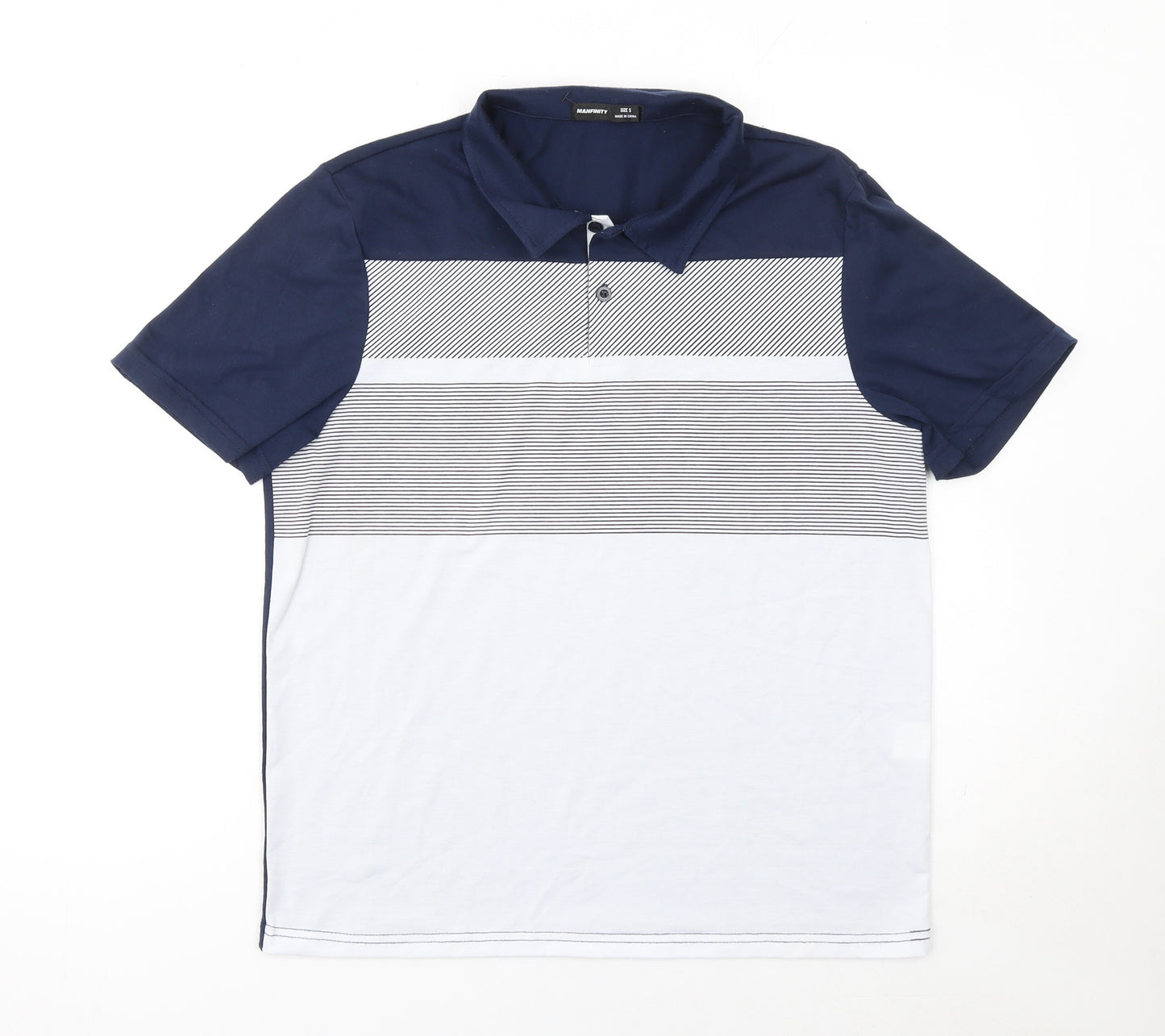 Manfinity Men's Blue Striped Short Sleeve Polo Shirt Size S