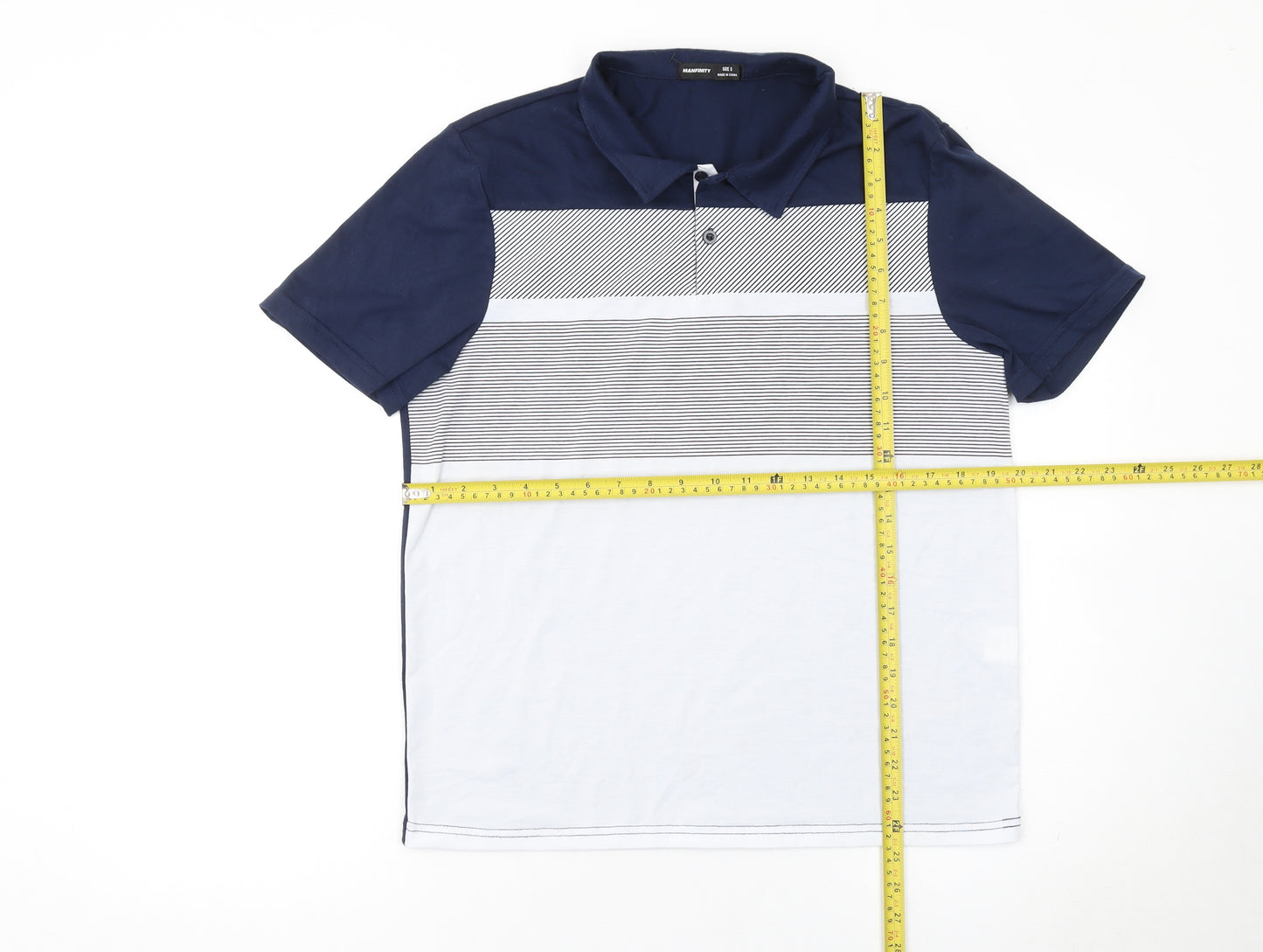 Manfinity Men's Blue Striped Short Sleeve Polo Shirt Size S