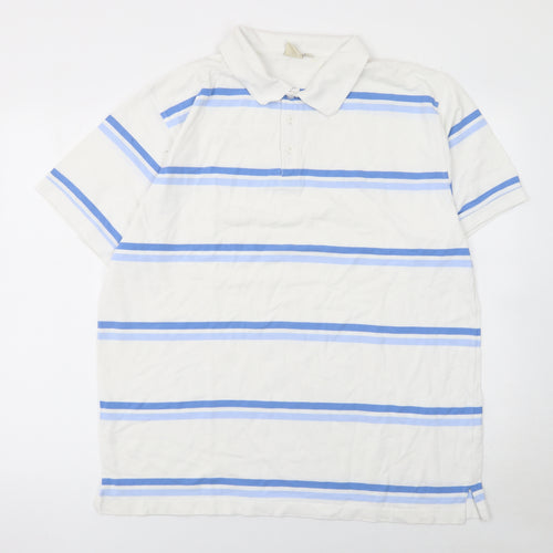 Cotton Traders Men's White Blue Striped Polo Shirt XL Cotton