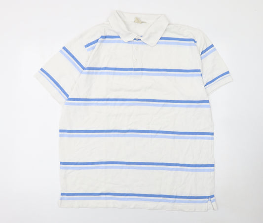 Cotton Traders Men's White Blue Striped Polo Shirt XL Cotton