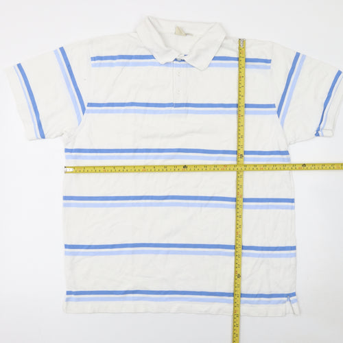 Cotton Traders Men's White Blue Striped Polo Shirt XL Cotton
