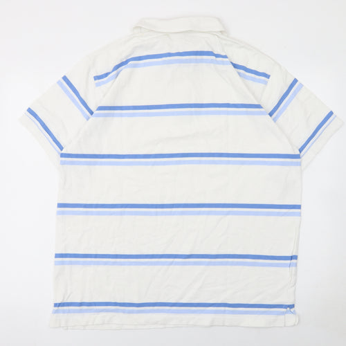 Cotton Traders Men's White Blue Striped Polo Shirt XL Cotton