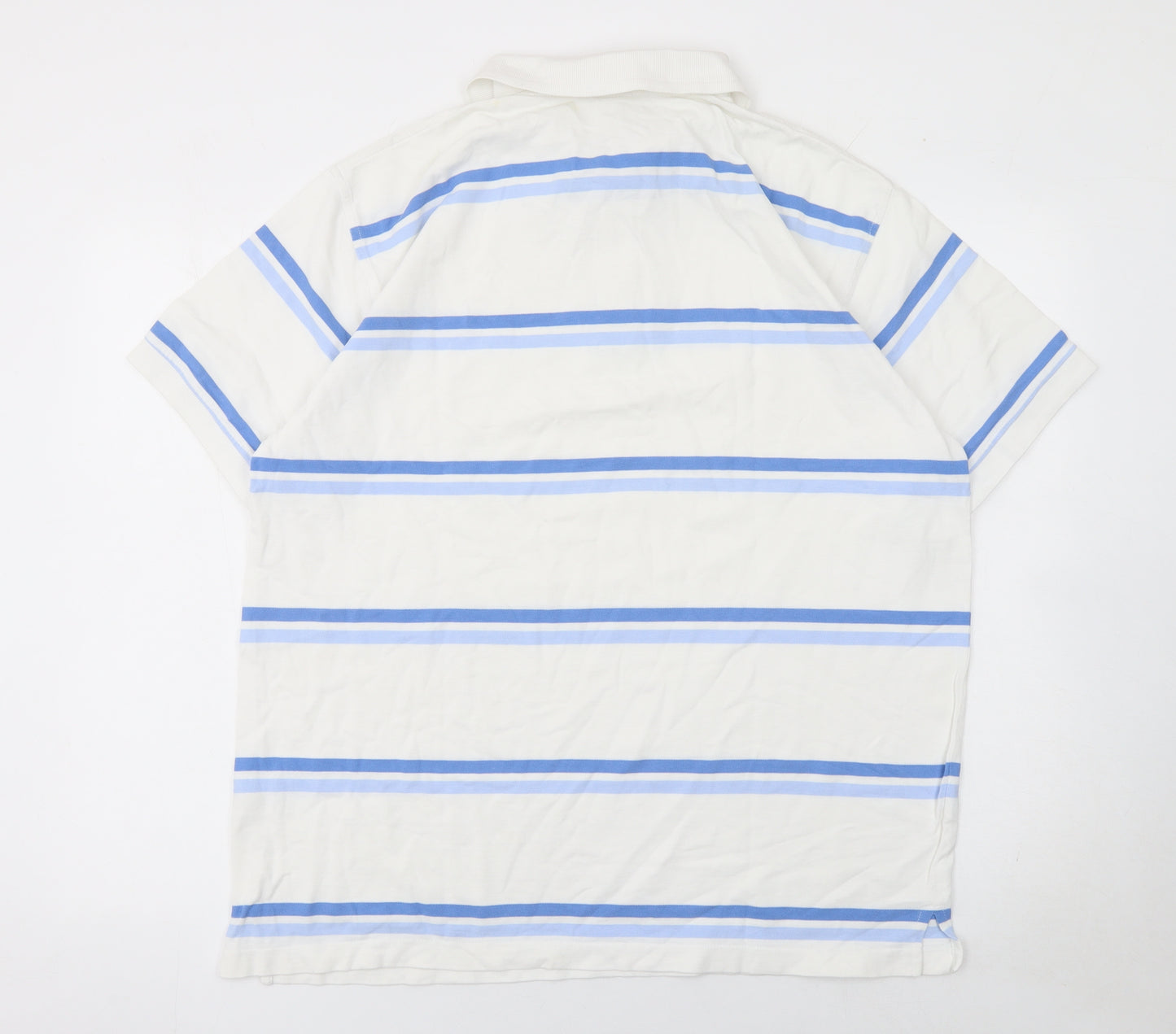 Cotton Traders Men's White Blue Striped Polo Shirt XL Cotton