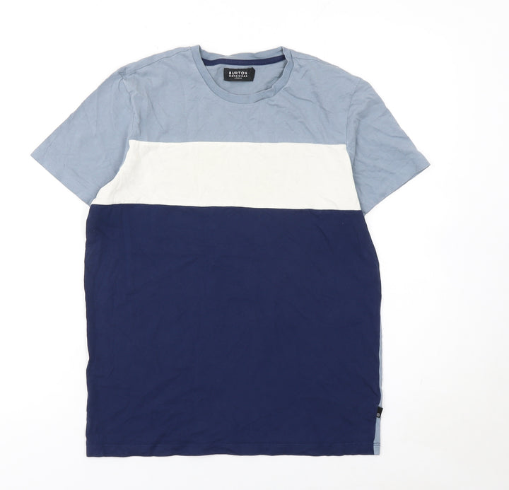 Burton Menswear Men's Blue Colourblock Cotton Crew Neck T-Shirt Size S