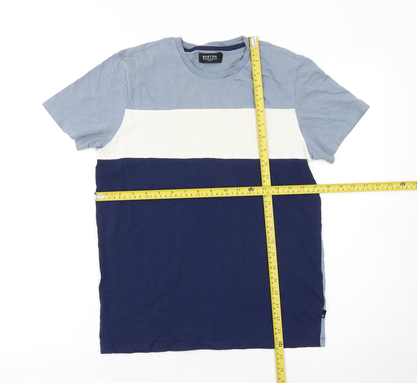Burton Menswear Men's Blue Colourblock Cotton Crew Neck T-Shirt Size S