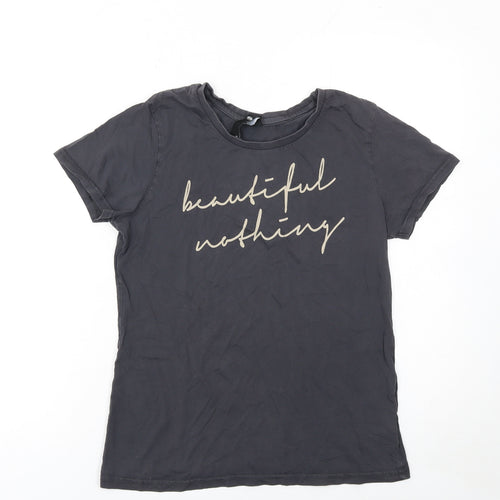 GRAIN Womens Black Cotton Crew Neck Short Sleeve T-Shirt M