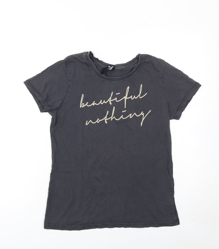 GRAIN Womens Black Cotton Crew Neck Short Sleeve T-Shirt M