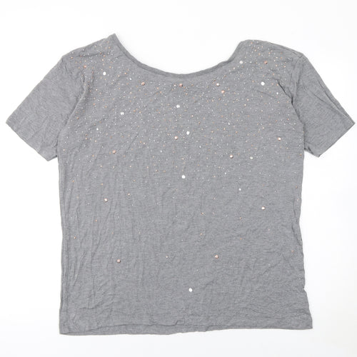 Next Women's Grey Short Sleeve Embellished T-Shirt Size 12