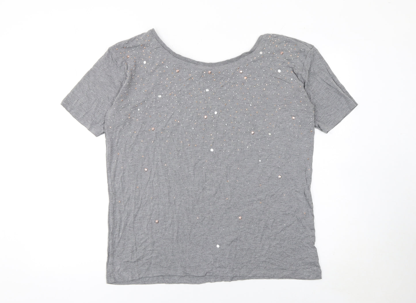 Next Women's Grey Short Sleeve Embellished T-Shirt Size 12