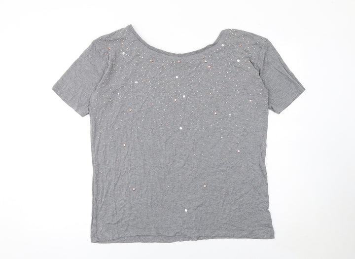Next Women's Grey Short Sleeve Embellished T-Shirt Size 12