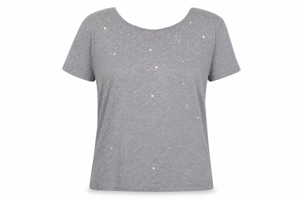 Front view of Next Women's Grey Short Sleeve Embellished T-Shirt, size 12