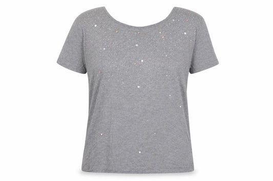 Front view of Next Women's Grey Short Sleeve Embellished T-Shirt, size 12