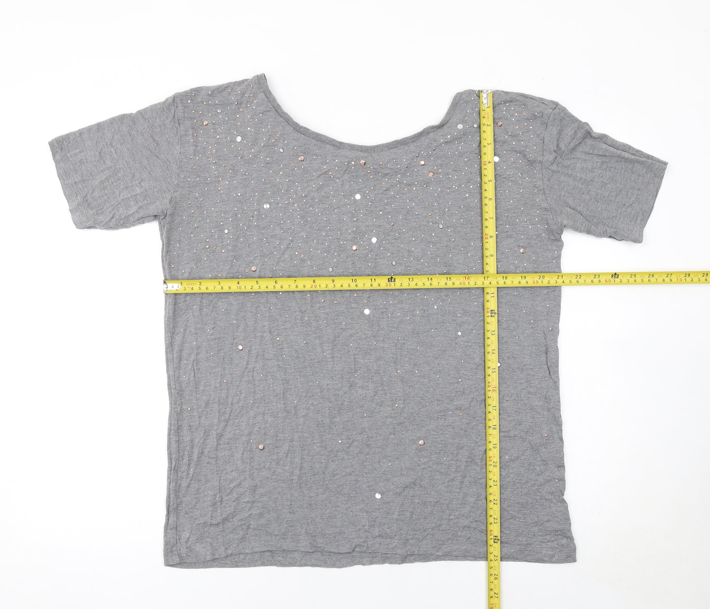 Next Women's Grey Short Sleeve Embellished T-Shirt Size 12