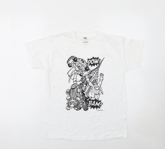 Fruit of the Loom Boys White Comic Print Superhero T-Shirt 10 Years