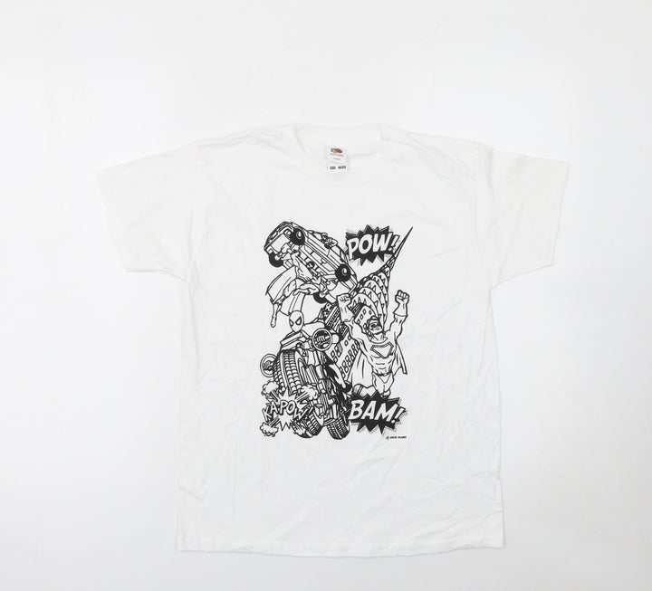 Fruit of the Loom Boys White Comic Print Superhero T-Shirt 10 Years
