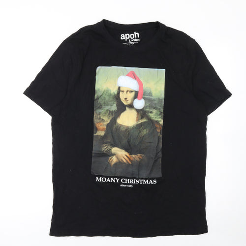 Tu Men’s Black Christmas Art Graphic T-Shirt Size L 100% Cotton