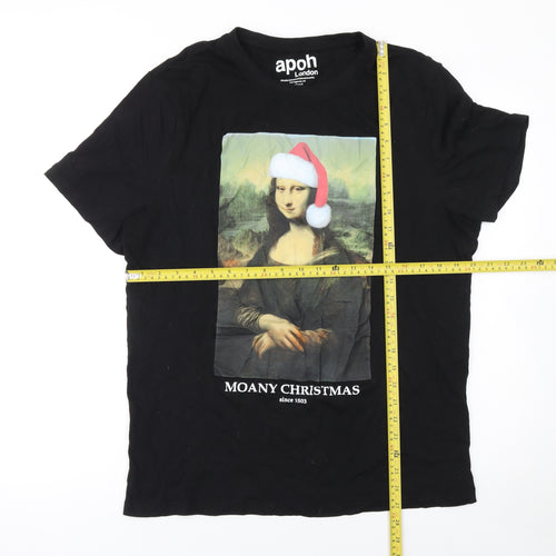 Tu Men’s Black Christmas Art Graphic T-Shirt Size L 100% Cotton