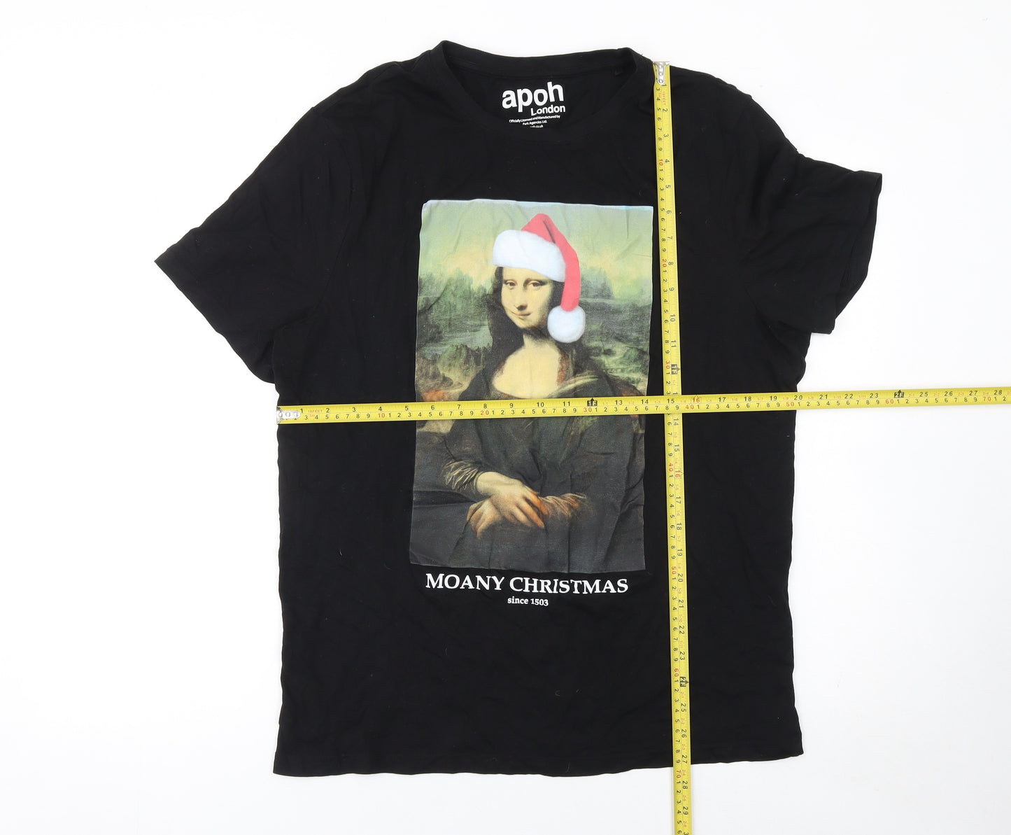 Tu Men’s Black Christmas Art Graphic T-Shirt Size L 100% Cotton