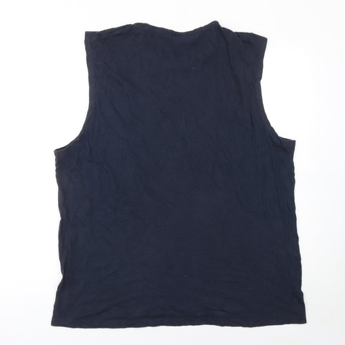 H&M Men Blue Sleeveless Graphic T-Shirt L Regular Fit