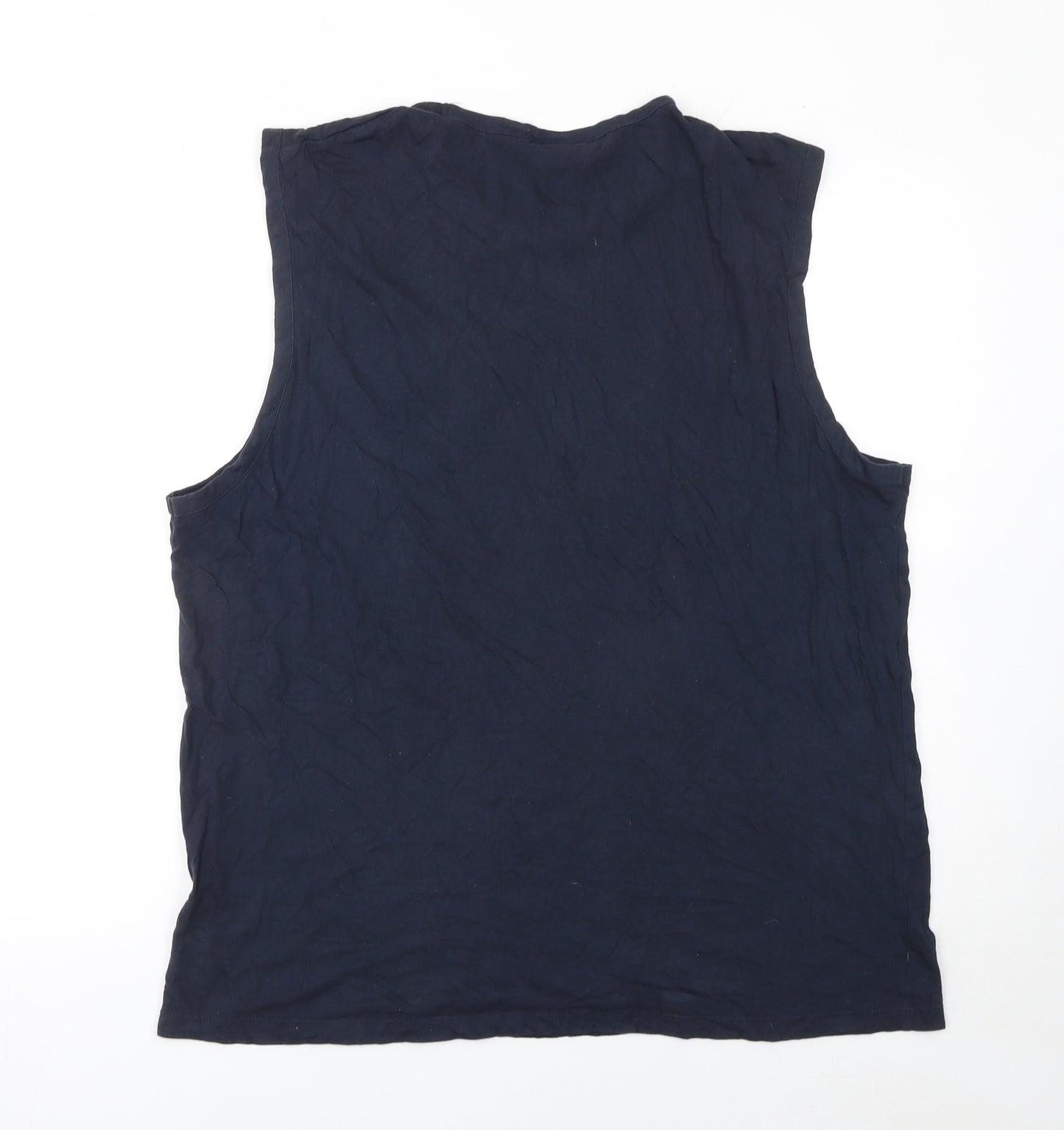 H&M Men Blue Sleeveless Graphic T-Shirt L Regular Fit