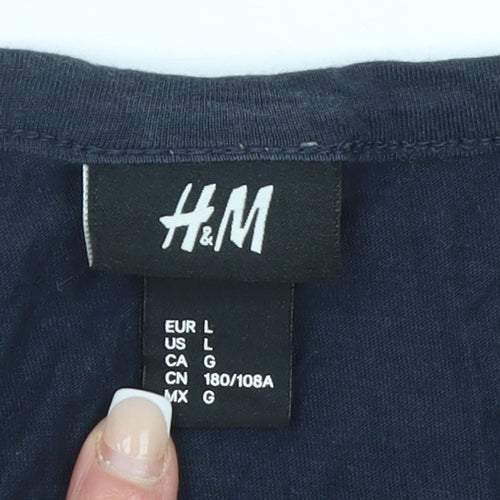 H&M Men Blue Sleeveless Graphic T-Shirt L Regular Fit