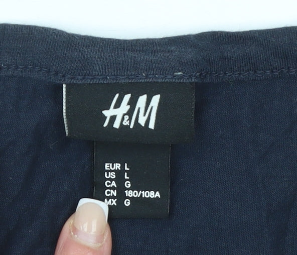 H&M Men Blue Sleeveless Graphic T-Shirt L Regular Fit