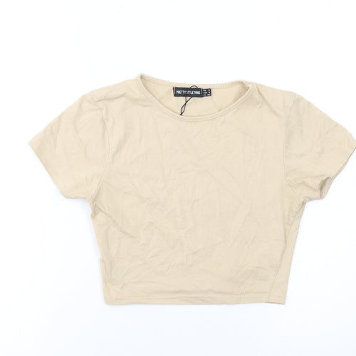 PrettyLittleThing Women Beige Crop T-Shirt Size 8 Cotton Blend