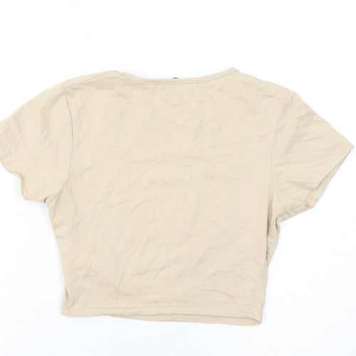 PrettyLittleThing Women Beige Crop T-Shirt Size 8 Cotton Blend