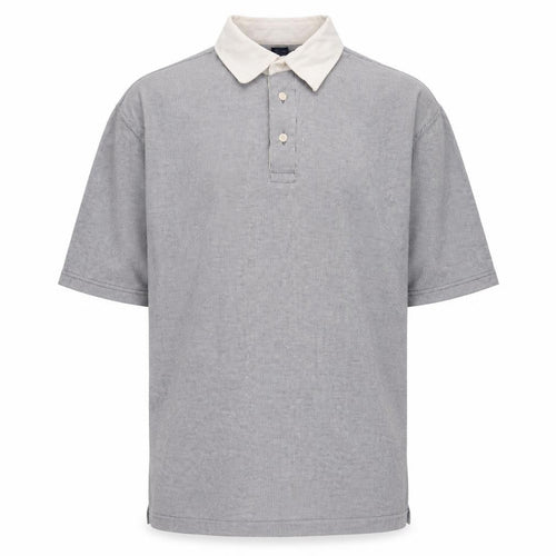 Lands' End Men's Grey Striped Cotton Polo Shirt L