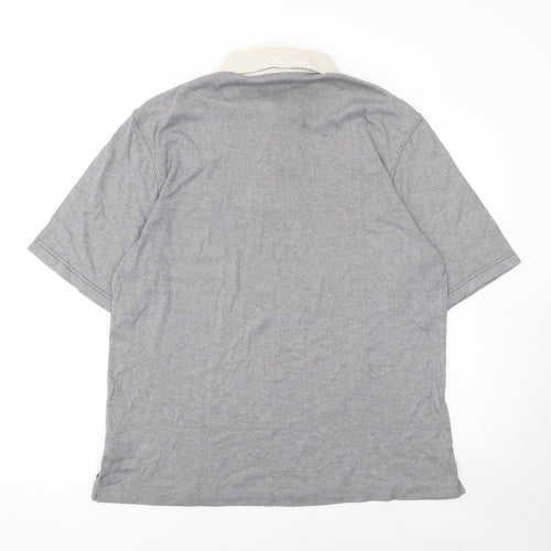 Lands' End Men's Grey Striped Cotton Polo Shirt L