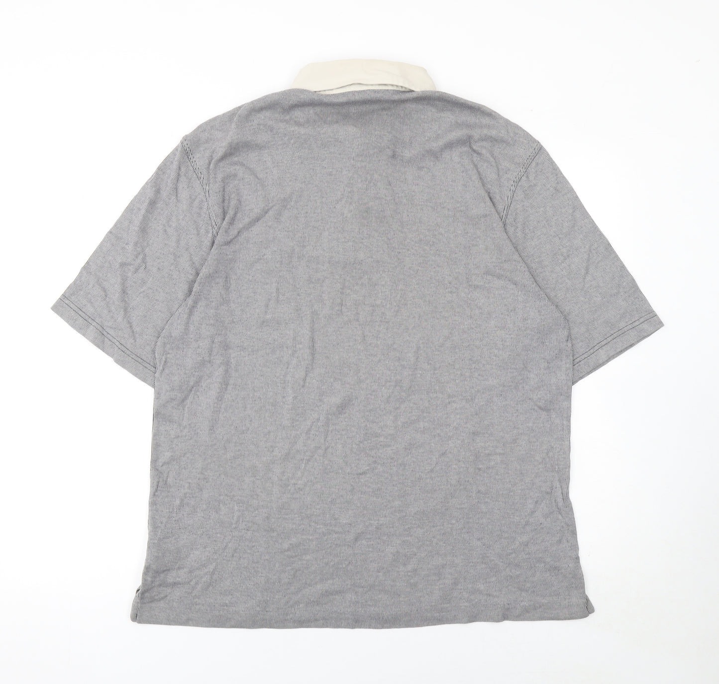 Lands' End Men's Grey Striped Cotton Polo Shirt L