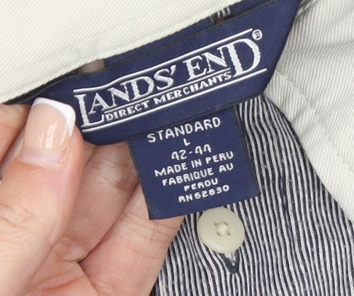 Lands' End Men's Grey Striped Cotton Polo Shirt L