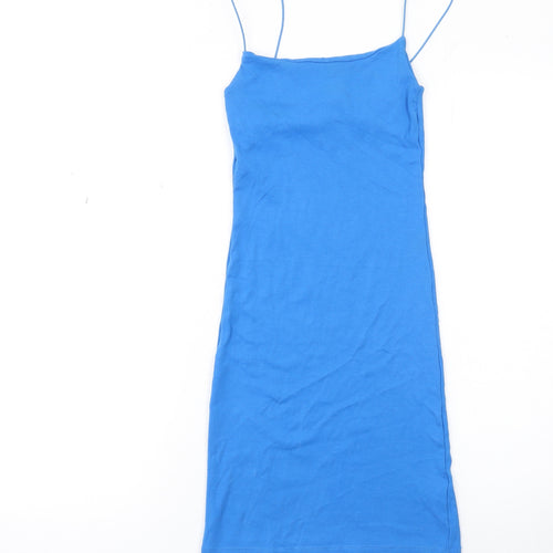 Zara Women Blue Slip Midi Dress Cotton Stretch Size S