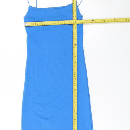 Zara Women Blue Slip Midi Dress Cotton Stretch Size S