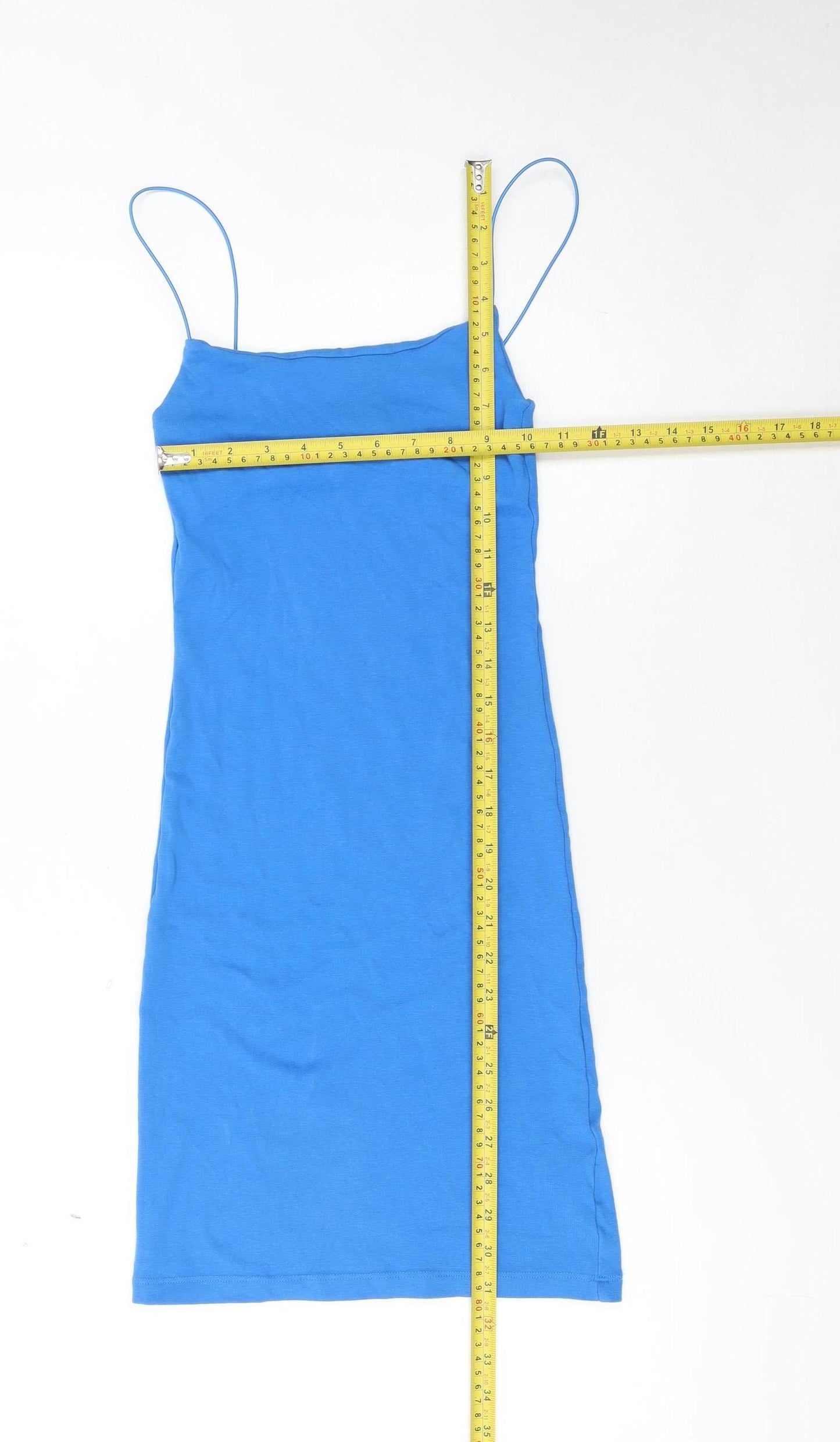 Zara Women Blue Slip Midi Dress Cotton Stretch Size S