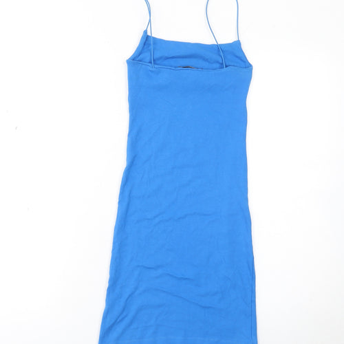 Zara Women Blue Slip Midi Dress Cotton Stretch Size S