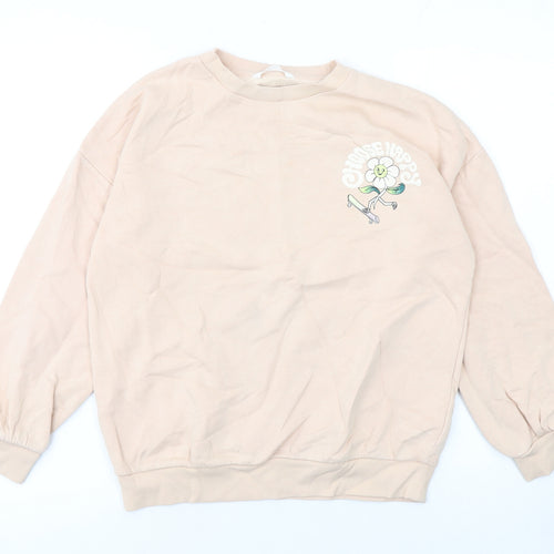 Marks and Spencer Girls Beige Choose Happy Flower Graphic Pullover Sweatshirt 11-12 Years