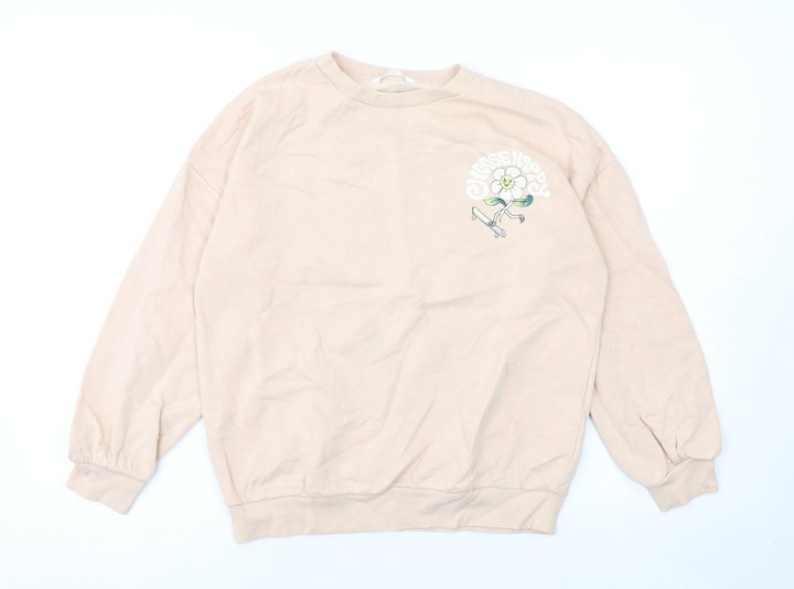 Marks and Spencer Girls Beige Choose Happy Flower Graphic Pullover Sweatshirt 11-12 Years