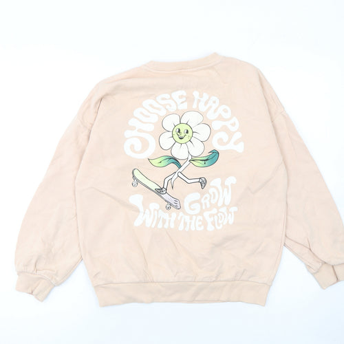Marks and Spencer Girls Beige Choose Happy Flower Graphic Pullover Sweatshirt 11-12 Years