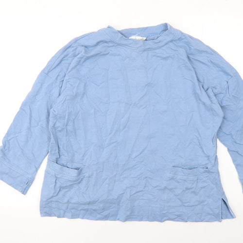 Woman Blue Cotton Pullover Sweatshirt Size 14 Relaxed Fit