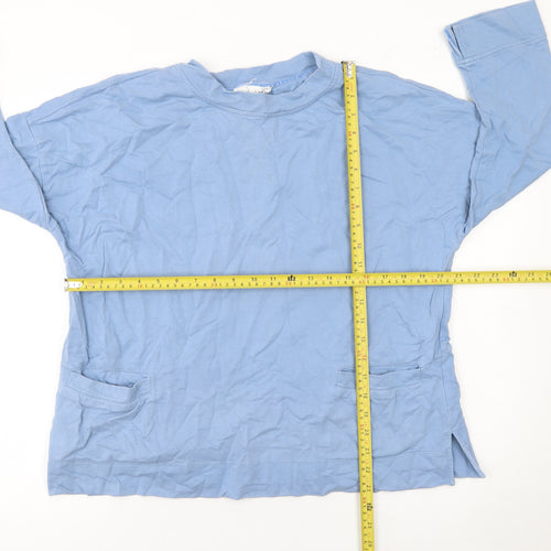 Woman Blue Cotton Pullover Sweatshirt Size 14 Relaxed Fit